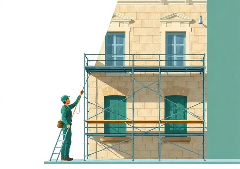 Ravalement de façade en pierre, nettoyage et application d'enduit